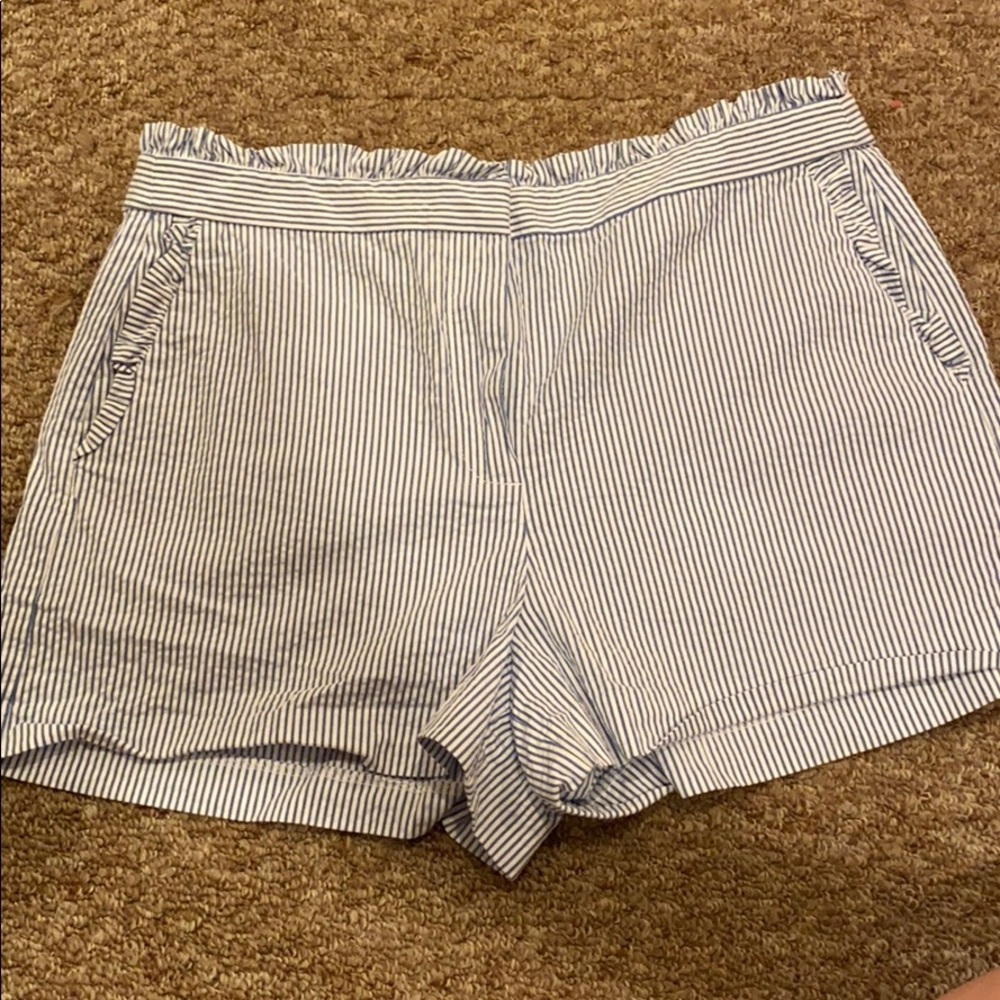 Jcrew high waisted seersucker shorts with fringe!